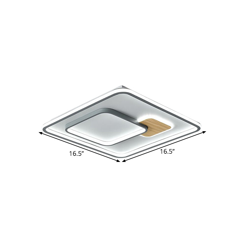 Squared Acrylic Ceiling Mounted Fixture Minimalism LED Grey Flush Lamp in Warm/White Light, 16.5"/20.5" Width Clearhalo 'Ceiling Lights' 'Close To Ceiling Lights' 'Close to ceiling' 'Flush mount' Lighting' 1623514
