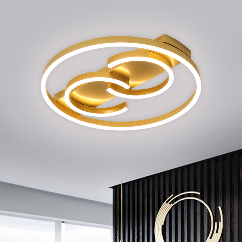 Ring Semi Flush Mount Lamp Modernist Metal LED Gold Ceiling Lighting in Warm/White Light, 18"/21.5" Width Gold Clearhalo 'Ceiling Lights' 'Close To Ceiling Lights' 'Close to ceiling' 'Semi-flushmount' Lighting' 1623555