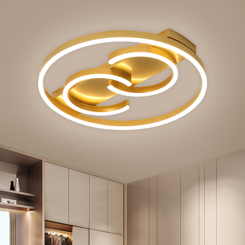 Ring Semi Flush Mount Lamp Modernist Metal LED Gold Ceiling Lighting in Warm/White Light, 18"/21.5" Width Clearhalo 'Ceiling Lights' 'Close To Ceiling Lights' 'Close to ceiling' 'Semi-flushmount' Lighting' 1623556