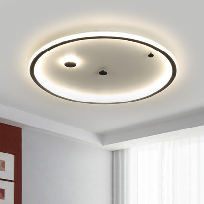 12"/16"/19.5" W LED Bedroom Flushmount Minimalism Black Close to Ceiling Lamp with Round Acrylic Shade in Warm/White Light Black Clearhalo 'Ceiling Lights' 'Close To Ceiling Lights' 'Close to ceiling' 'Flush mount' Lighting' 1623600