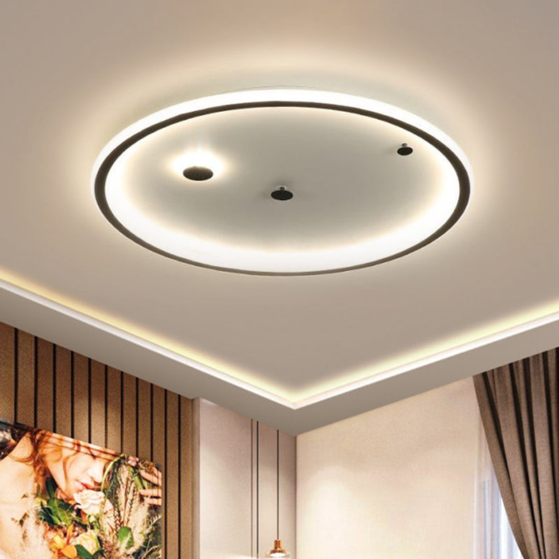 12"/16"/19.5" W LED Bedroom Flushmount Minimalism Black Close to Ceiling Lamp with Round Acrylic Shade in Warm/White Light Clearhalo 'Ceiling Lights' 'Close To Ceiling Lights' 'Close to ceiling' 'Flush mount' Lighting' 1623601