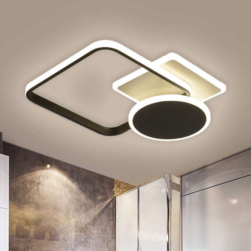 19"/23" W Square and Round Semi Flush Contemporary Metal LED Parlor Close to Ceiling Lamp in Black, Warm/White Light Clearhalo 'Ceiling Lights' 'Close To Ceiling Lights' 'Close to ceiling' 'Semi-flushmount' Lighting' 1623607