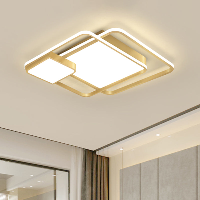 Modernism Square Flushmount Lighting Metallic LED Bedroom Flush Light Fixture in Gold (The customization will be 7 days) - Gold - Clearhalo - 'Ceiling Lights' - 'Close To Ceiling Lights' - 'Close to ceiling' - 'Flush mount' - Lighting' - 1623621