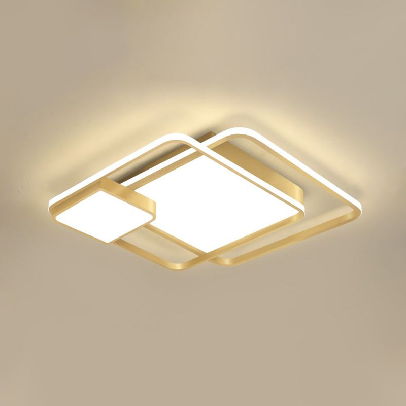 Modernism Square Flushmount Lighting Metallic LED Bedroom Flush Light Fixture in Gold (The customization will be 7 days) - Clearhalo - 'Ceiling Lights' - 'Close To Ceiling Lights' - 'Close to ceiling' - 'Flush mount' - Lighting' - 1623622
