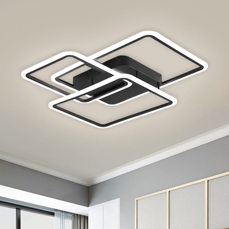 Rectangle and Square Bedroom Flush Mount Metallic LED Modernism Flushmount Lighting in Black (The customization will be 7 days) - Black - Clearhalo - 'Ceiling Lights' - 'Close To Ceiling Lights' - 'Close to ceiling' - 'Flush mount' - Lighting' - 1623625
