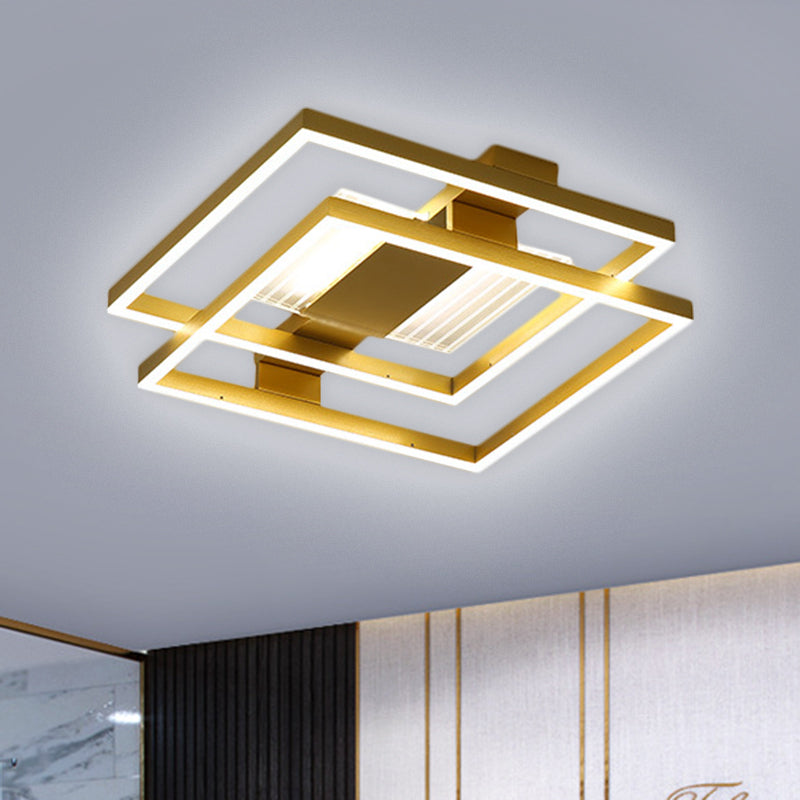 Metal Stacked Square Ceiling Flush Modern LED Flush Mount Lamp Fixture in Gold, White/3 Color Light - Gold - Clearhalo - 'Ceiling Lights' - 'Close To Ceiling Lights' - 'Close to ceiling' - 'Flush mount' - Lighting' - 1623629