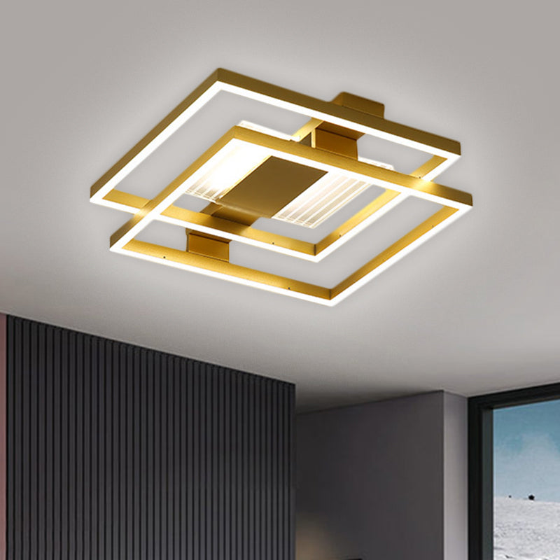 Metal Stacked Square Ceiling Flush Modern LED Flush Mount Lamp Fixture in Gold, White/3 Color Light - Clearhalo - 'Ceiling Lights' - 'Close To Ceiling Lights' - 'Close to ceiling' - 'Flush mount' - Lighting' - 1623630