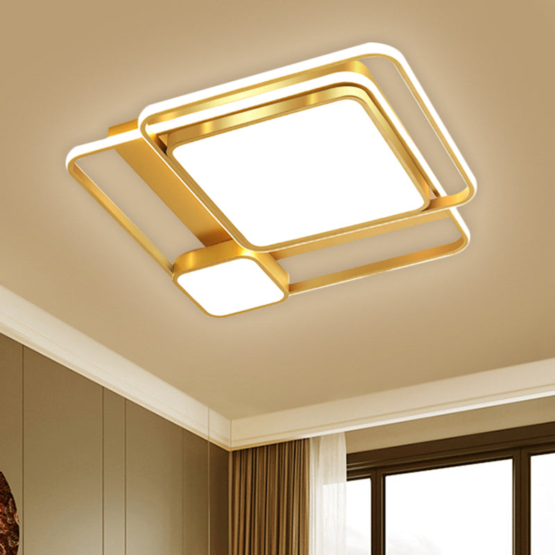 Metal Rectangular Ceiling Light Fixture Modern LED Flush Mount Lighting in Gold, 21"/23.5" Width (The customization will be 7 days) - Clearhalo - 'Ceiling Lights' - 'Close To Ceiling Lights' - 'Close to ceiling' - 'Flush mount' - Lighting' - 1623649