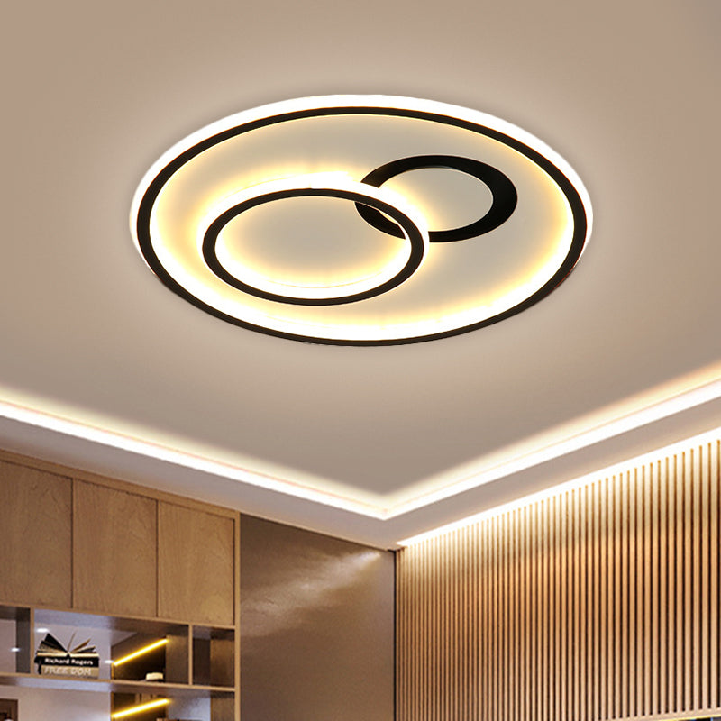 16"/19.5" W Modern Round Flush Lamp Metallic LED Parlor Ceiling Mounted Fixture in Black, 3 Color Light Black 3 Color Clearhalo 'Ceiling Lights' 'Close To Ceiling Lights' 'Close to ceiling' 'Flush mount' Lighting' 1623658