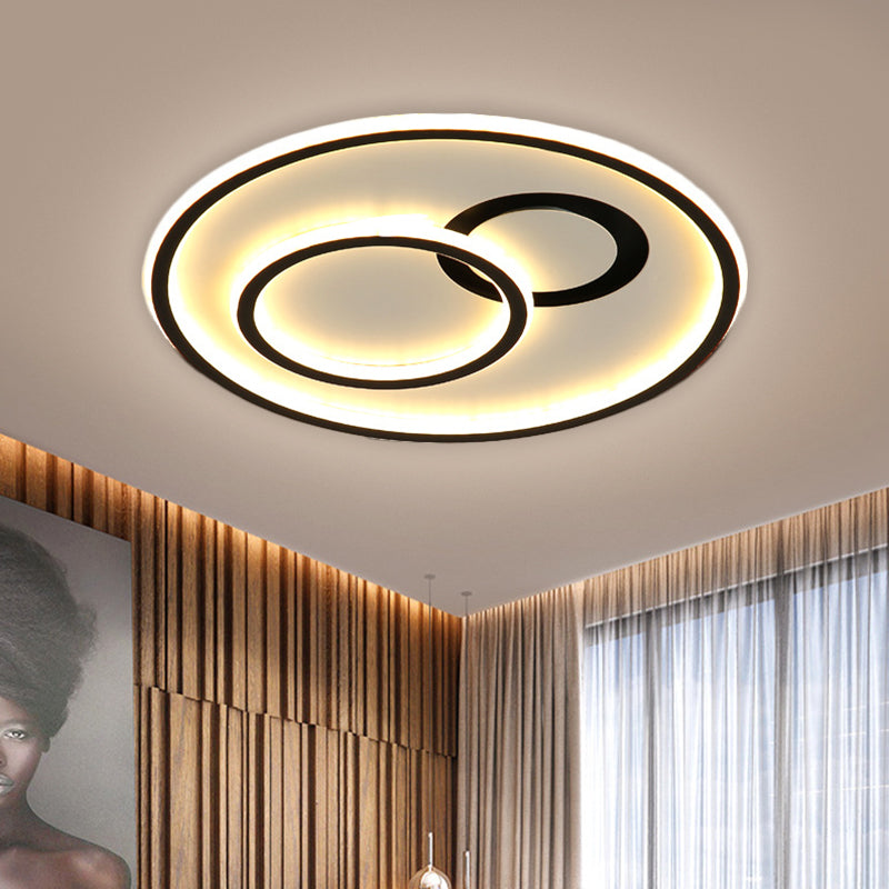 16"/19.5" W Modern Round Flush Lamp Metallic LED Parlor Ceiling Mounted Fixture in Black, 3 Color Light Clearhalo 'Ceiling Lights' 'Close To Ceiling Lights' 'Close to ceiling' 'Flush mount' Lighting' 1623659