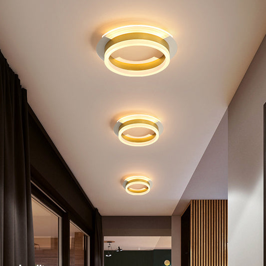 Circular Corridor Ceiling Fixture Metallic LED Contemporary Flushmount Lighting in Gold, Warm/White Light Gold Clearhalo 'Ceiling Lights' 'Close To Ceiling Lights' 'Close to ceiling' 'Flush mount' Lighting' 1623678