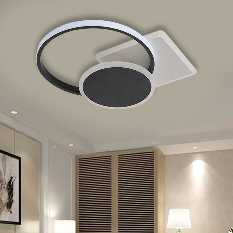 Acrylic Circular and Square Flush Mount Simple Style LED Black Ceiling Lamp in Warm/White Light, 16.5"/20.5" Width Black Clearhalo 'Ceiling Lights' 'Close To Ceiling Lights' 'Close to ceiling' 'Semi-flushmount' Lighting' 1623757