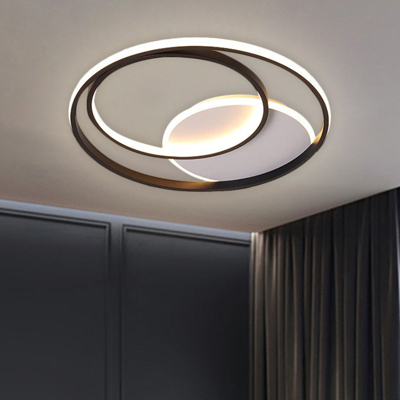 18"/21.5" W Simple Round Flushmount Metallic Sleeping Room LED Ceiling Lamp Fixture in Black, Warm/White Light Clearhalo 'Ceiling Lights' 'Close To Ceiling Lights' 'Close to ceiling' 'Flush mount' Lighting' 1623792