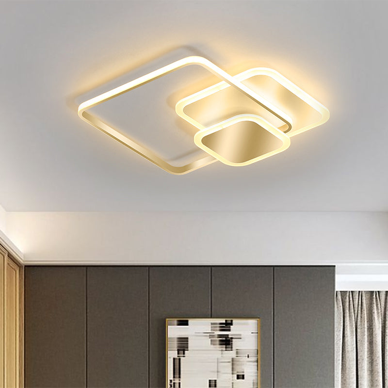 Square Flush Mount Lamp Modernist Metallic LED Gold Ceiling Fixture in Warm/White Light, 16.5"/20.5" Wide Gold Clearhalo 'Ceiling Lights' 'Close To Ceiling Lights' 'Close to ceiling' 'Flush mount' Lighting' 1623800