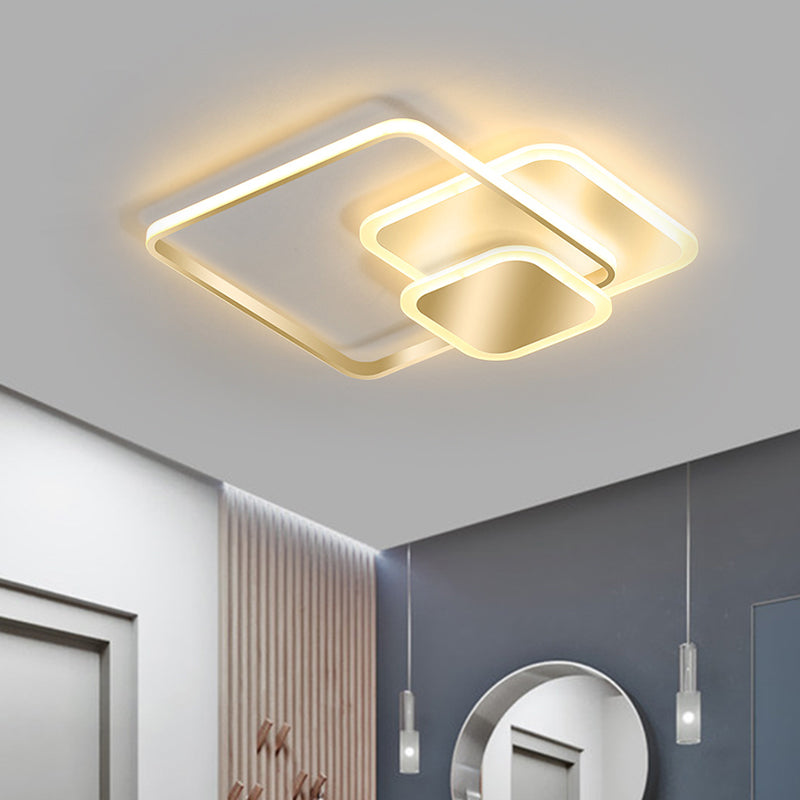 Square Flush Mount Lamp Modernist Metallic LED Gold Ceiling Fixture in Warm/White Light, 16.5"/20.5" Wide Clearhalo 'Ceiling Lights' 'Close To Ceiling Lights' 'Close to ceiling' 'Flush mount' Lighting' 1623801