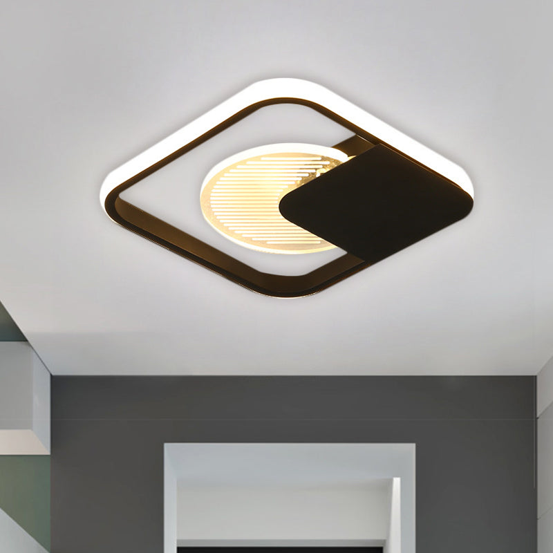 Minimalist Square Ceiling Fixture Metal LED Corridor Flush Mount Lamp in Black, Warm/White/3 Color Light - Black - Clearhalo - 'Ceiling Lights' - 'Close To Ceiling Lights' - 'Close to ceiling' - 'Flush mount' - Lighting' - 1623805