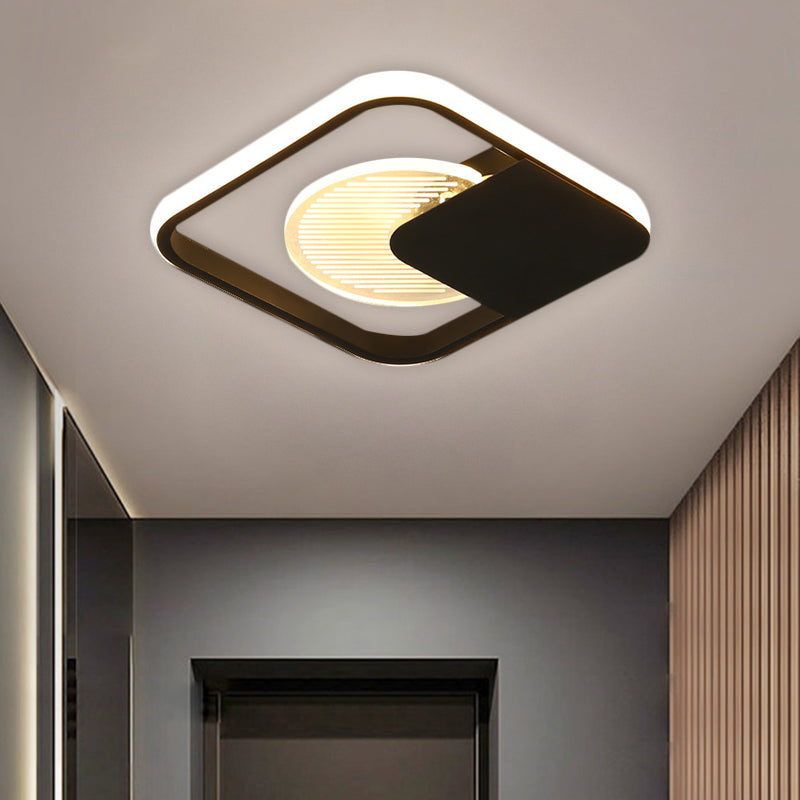 Minimalist Square Ceiling Fixture Metal LED Corridor Flush Mount Lamp in Black, Warm/White/3 Color Light - Clearhalo - 'Ceiling Lights' - 'Close To Ceiling Lights' - 'Close to ceiling' - 'Flush mount' - Lighting' - 1623806