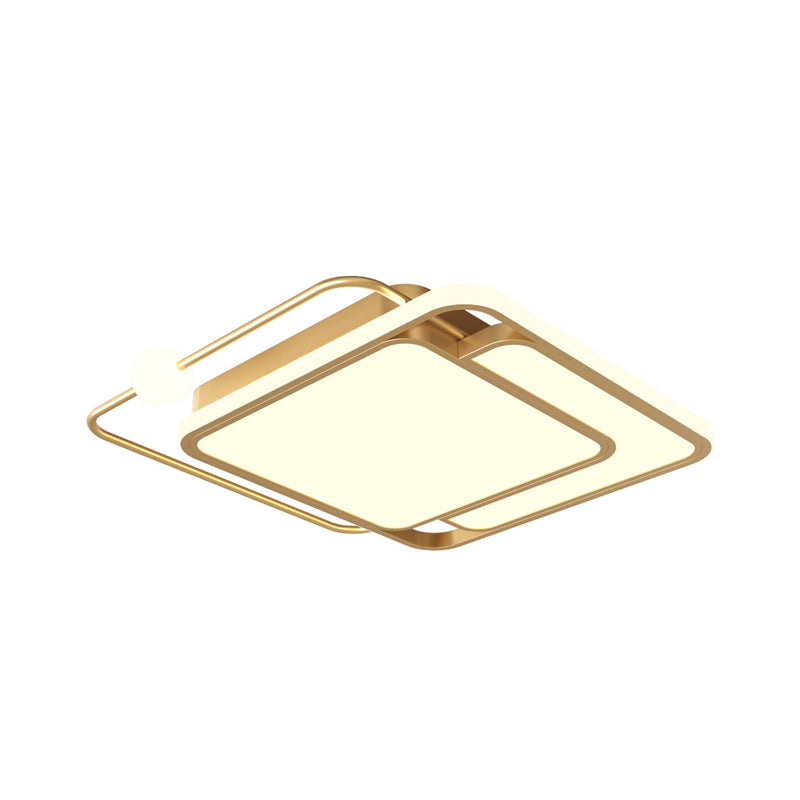 Gold Square LED Ceiling Mounted Fixture Simple Style Flush Lamp in Warm/White Light, 16.5"/20.5" Width