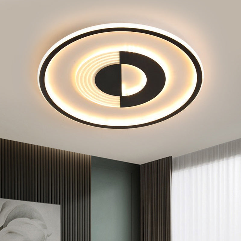 16"/19.5" W Round Acrylic Ceiling Lamp Minimalist LED Black/White Flush Mount Lighting in Warm/White Light for Bedroom Black Clearhalo 'Ceiling Lights' 'Close To Ceiling Lights' 'Close to ceiling' 'Flush mount' Lighting' 1623814