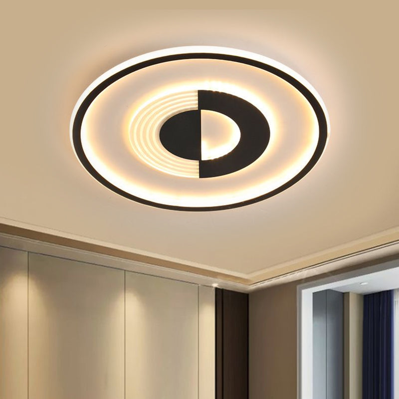 16"/19.5" W Round Acrylic Ceiling Lamp Minimalist LED Black/White Flush Mount Lighting in Warm/White Light for Bedroom Clearhalo 'Ceiling Lights' 'Close To Ceiling Lights' 'Close to ceiling' 'Flush mount' Lighting' 1623815