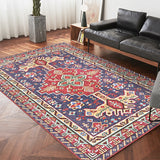 Red and blue Bedroom Rug Moroccan Medallion Geometry Pattern Area Rug Polyester Non-Slip Machine Washable Carpet