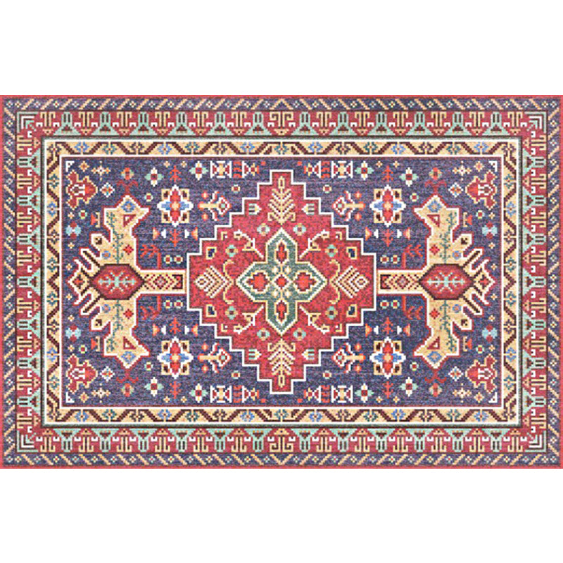 Red and blue Bedroom Rug Moroccan Medallion Geometry Pattern Area Rug Polyester Non-Slip Machine Washable Carpet Clearhalo 'Area Rug' 'Moroccan' 'Rugs' Rug' 1623859