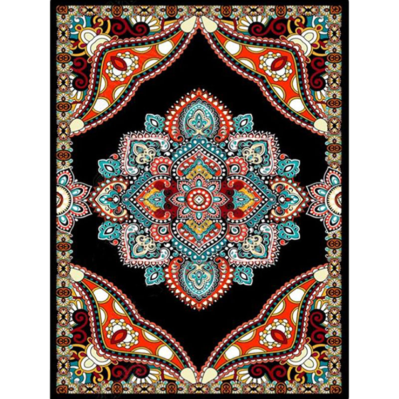 Mediterranean Moroccan Rug in Red and Black Medallion Floral Pattern Rug Polyester Anti-Slip Carpet for Home Decoration Clearhalo 'Area Rug' 'Moroccan' 'Rugs' Rug' 1623867