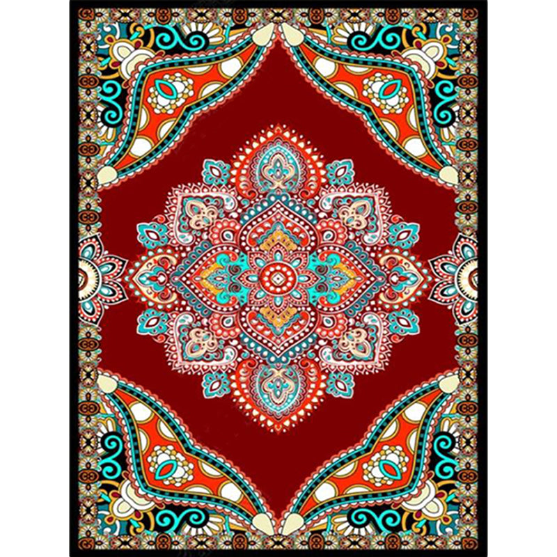 Mediterranean Moroccan Rug in Red and Black Medallion Floral Pattern Rug Polyester Anti-Slip Carpet for Home Decoration Clearhalo 'Area Rug' 'Moroccan' 'Rugs' Rug' 1623875
