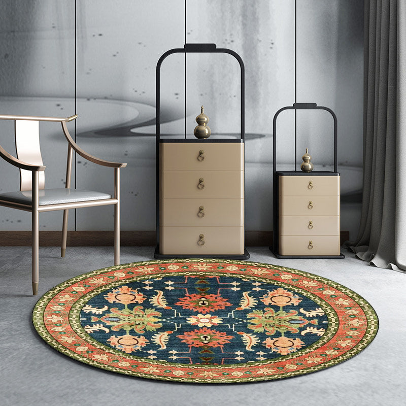 Persian Medallion Pattern Rug with Floral Blue and Green Polyester Rug Machine Washable Non-Slip Area Rug for Bedroom Navy Clearhalo 'Area Rug' 'Moroccan' 'Rugs' Rug' 1623881