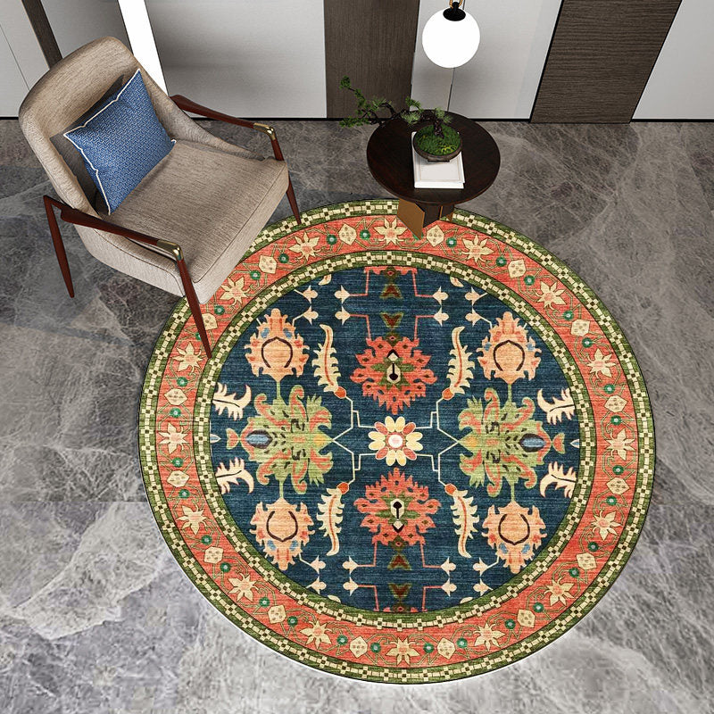 Persian Medallion Pattern Rug with Floral Blue and Green Polyester Rug Machine Washable Non-Slip Area Rug for Bedroom Clearhalo 'Area Rug' 'Moroccan' 'Rugs' Rug' 1623882