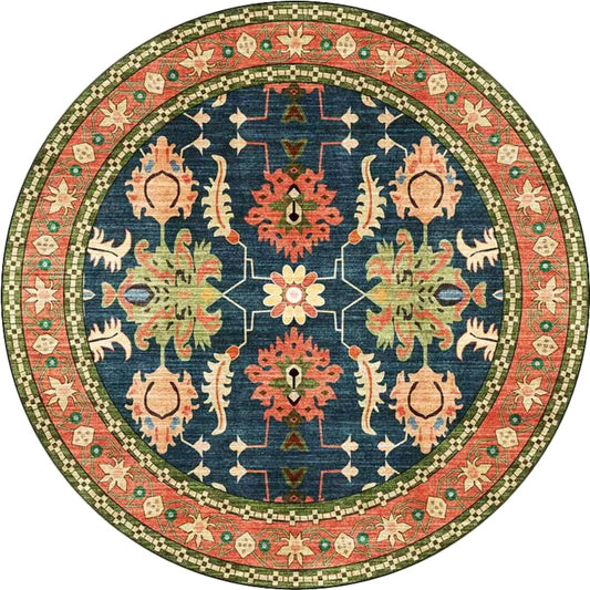 Persian Medallion Pattern Rug with Floral Blue and Green Polyester Rug Machine Washable Non-Slip Area Rug for Bedroom Clearhalo 'Area Rug' 'Moroccan' 'Rugs' Rug' 1623883