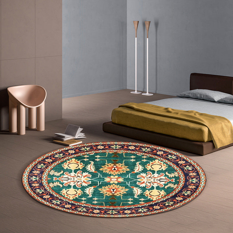 Persian Medallion Pattern Rug with Floral Blue and Green Polyester Rug Machine Washable Non-Slip Area Rug for Bedroom Green Clearhalo 'Area Rug' 'Moroccan' 'Rugs' Rug' 1623889