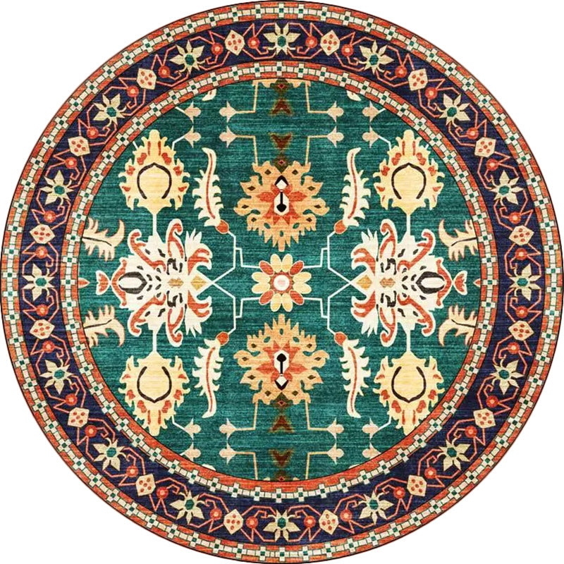 Persian Medallion Pattern Rug with Floral Blue and Green Polyester Rug Machine Washable Non-Slip Area Rug for Bedroom Clearhalo 'Area Rug' 'Moroccan' 'Rugs' Rug' 1623891