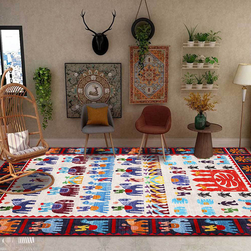 Black Multicolor Southwestern Rug Polyester Tribal Character and Animals Pattern Rug Washable Non-Slip Backing Area Rug for Living Room Black Clearhalo 'Area Rug' 'Rugs' 'Southwestern' Rug' 1623921