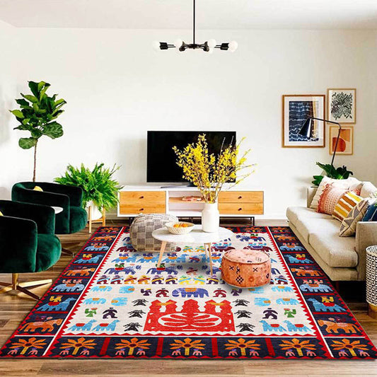 Black Multicolor Southwestern Rug Polyester Tribal Character and Animals Pattern Rug Washable Non-Slip Backing Area Rug for Living Room Clearhalo 'Area Rug' 'Rugs' 'Southwestern' Rug' 1623922
