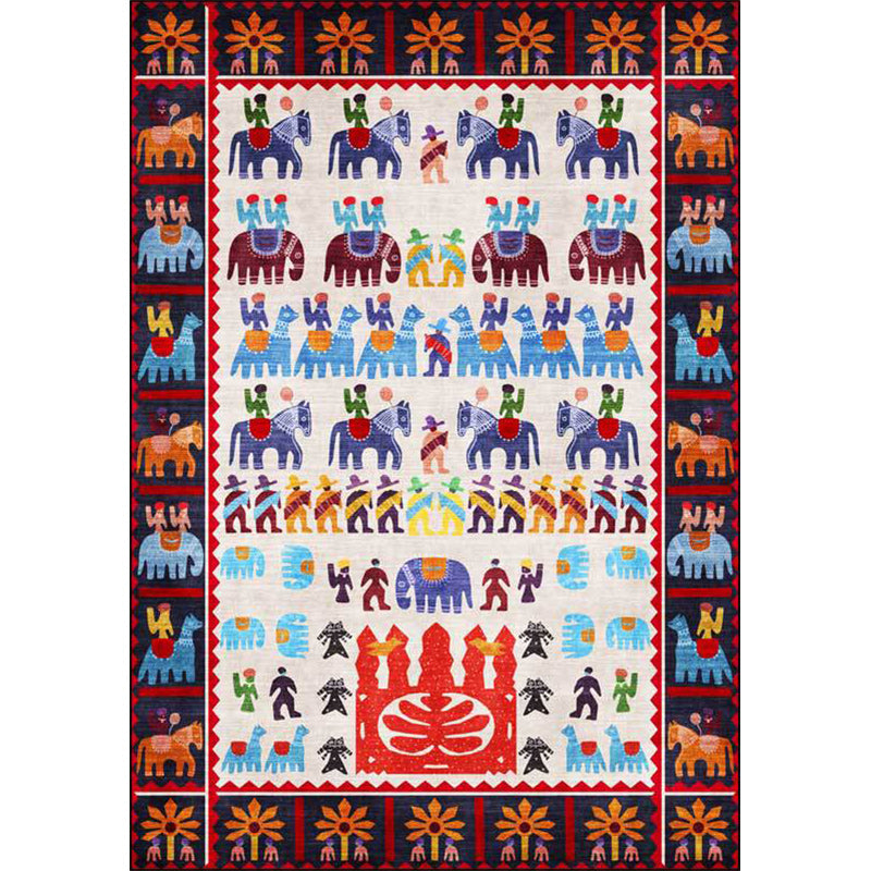 Black Multicolor Southwestern Rug Polyester Tribal Character and Animals Pattern Rug Washable Non-Slip Backing Area Rug for Living Room Clearhalo 'Area Rug' 'Rugs' 'Southwestern' Rug' 1623923