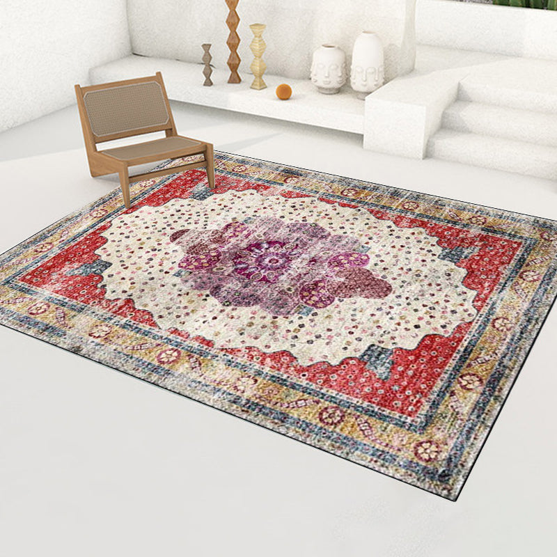 Red Bedroom Rug Moroccan Medallion Floral Dots Pattern Area Rug Polyester Pet Friendly Carpet Red Clearhalo 'Area Rug' 'Moroccan' 'Rugs' Rug' 1623965