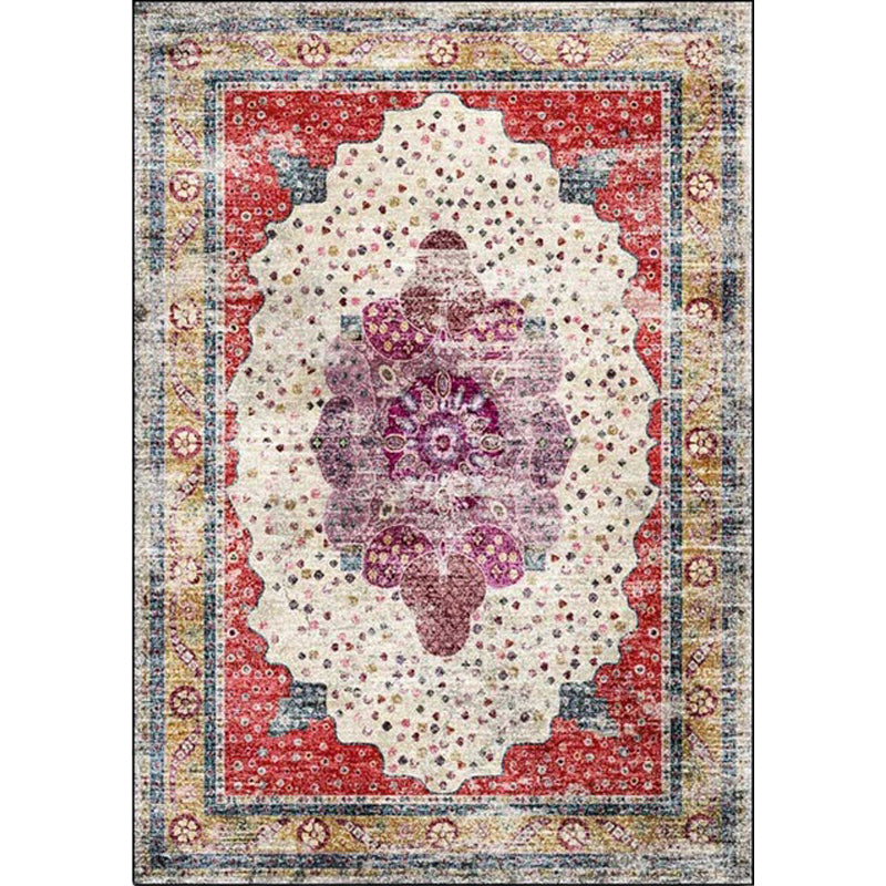 Red Bedroom Rug Moroccan Medallion Floral Dots Pattern Area Rug Polyester Pet Friendly Carpet Clearhalo 'Area Rug' 'Moroccan' 'Rugs' Rug' 1623967