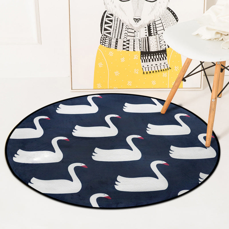 Stylish Kids Rug in White and Blue Animal Flamingo Bear Lion Pattern Rug Polyester Washable Carpet for Children's Room Navy Clearhalo 'Area Rug' 'Rug' 1624013