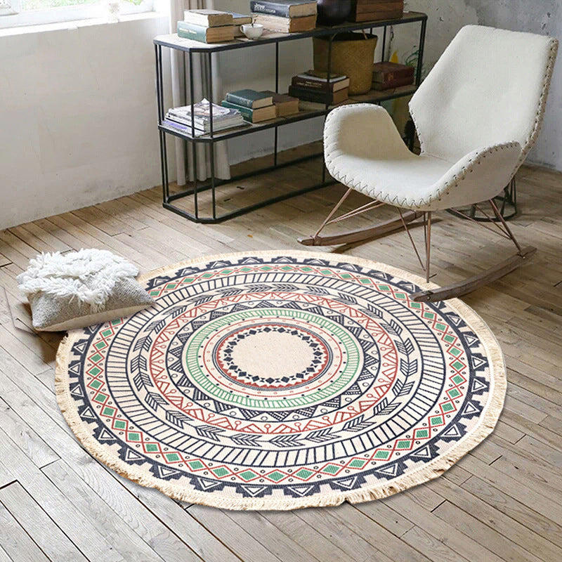 White Southwestern Rug Linen Floral and Concentric Circles Pattern Rug Washable Carpet for Living Room Green Clearhalo 'Area Rug' 'Rugs' 'Southwestern' Rug' 1624031
