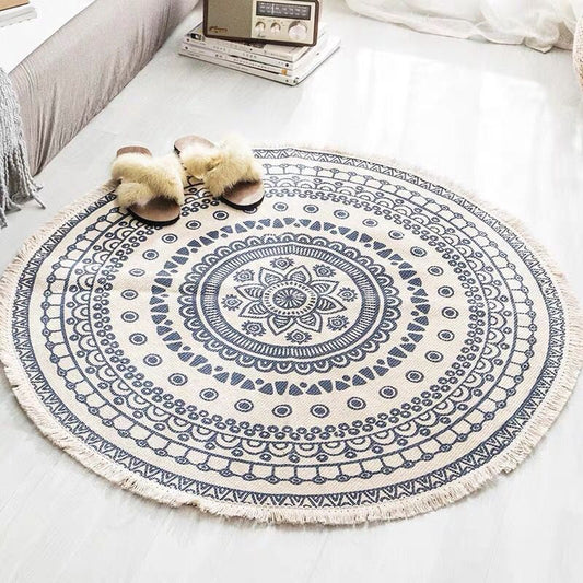 White Southwestern Rug Linen Floral and Concentric Circles Pattern Rug Washable Carpet for Living Room White Clearhalo 'Area Rug' 'Rugs' 'Southwestern' Rug' 1624051