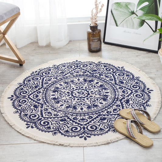White Southwestern Rug Linen Floral and Concentric Circles Pattern Rug Washable Carpet for Living Room Blue Clearhalo 'Area Rug' 'Rugs' 'Southwestern' Rug' 1624056
