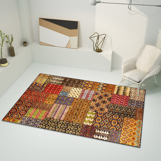 Retro Ethnic Pattern Rug Brown Polyester Rug Machine Washable Non-Slip Backing Area Rug for Living Room Brown Clearhalo 'Area Rug' 'Rugs' 'Southwestern' Rug' 1624069