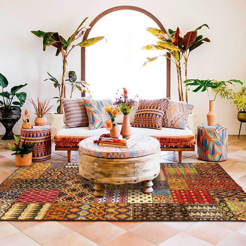 Retro Ethnic Pattern Rug Brown Polyester Rug Machine Washable Non-Slip Backing Area Rug for Living Room Clearhalo 'Area Rug' 'Rugs' 'Southwestern' Rug' 1624070