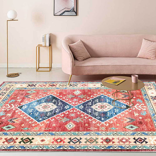 Classic Tribal Pattern Rug Light Red Southwestern Rug Polyester Machine Washable Anti-Slip Backing Carpet for Bedroom Light Red Clearhalo 'Area Rug' 'Rugs' 'Southwestern' Rug' 1624077