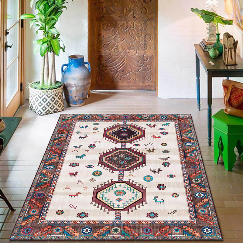 Classic Tribal Pattern Rug Brown and Beige Southwestern Rug Polyester Machine Washable Anti-Slip Backing Carpet for Bedroom Brown Clearhalo 'Area Rug' 'Rugs' 'Southwestern' Rug' 1624085