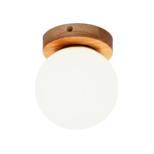 One Light Globe Flush Mount Ceiling Light Nordic Wooden Milky Glass Lighting Fixture Clearhalo 'Ceiling Lights' 'Close To Ceiling Lights' 'Close to ceiling' 'Flush mount' Lighting' 162408