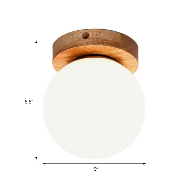 One Light Globe Flush Mount Ceiling Light Nordic Wooden Milky Glass Lighting Fixture Clearhalo 'Ceiling Lights' 'Close To Ceiling Lights' 'Close to ceiling' 'Flush mount' Lighting' 162409