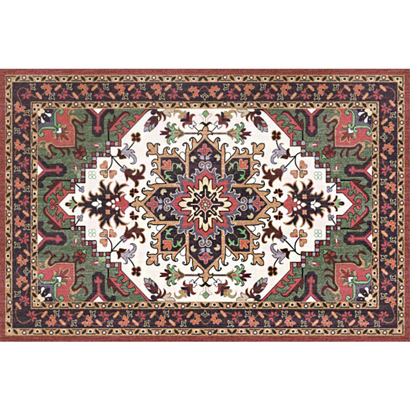 Oriental Moroccan Rug in Red and Green Medallion Floral Leaf Pattern Rug Polyester Anti-Slip Carpet for Home Decoration Clearhalo 'Area Rug' 'Moroccan' 'Rugs' Rug' 1624095