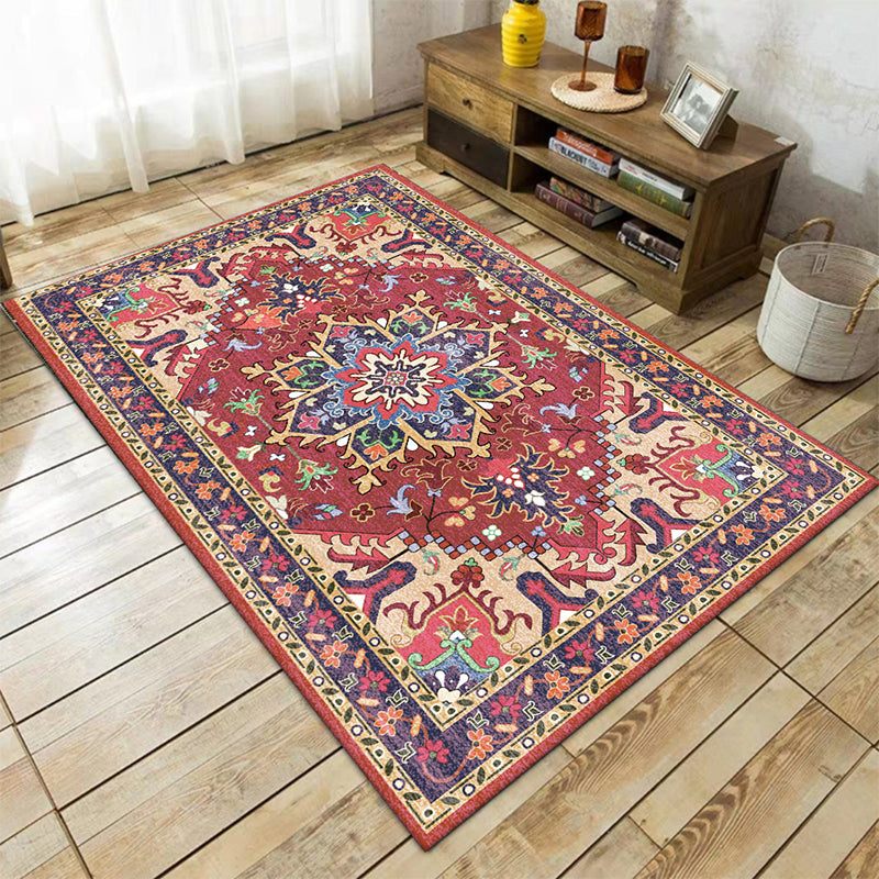 Oriental Moroccan Rug in Red and Green Medallion Floral Leaf Pattern Rug Polyester Anti-Slip Carpet for Home Decoration Clearhalo 'Area Rug' 'Moroccan' 'Rugs' Rug' 1624102